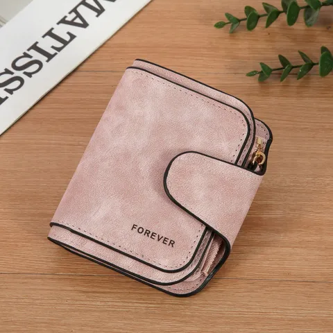 Damen Kurze Geldbörse Retro PU Leder Mattiert Kartenhalter Reißverschluss Münzfach Schnalle Tasche Kleine Clutch Bifold Wallet Für Studenten