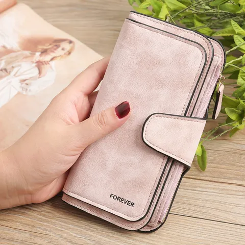 Damen Lange Geldbörse Matte PU Leder Multifunktions Clutch Grosse Kapazität Kartenhalter Elegante Geldtasche Einfarbig Schicke Handtasche