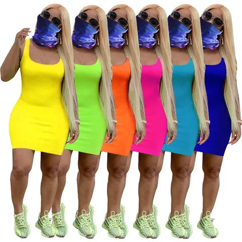 Women Summer Solid Color Knitted Cami Dress Casual Slim Fit Sleeveless Midi Dress Sexy Streetwear Fashion Party Dress
