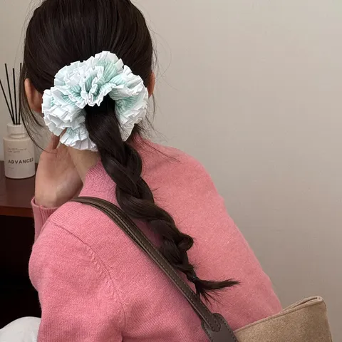 Zoete Geruite Gestreepte Stof Scrunchie Geplooid Rand Hoge Elasticiteit Haarelastiekjes Ponytail Houder Bos Stijl Vrouwen Haaraccessoires
