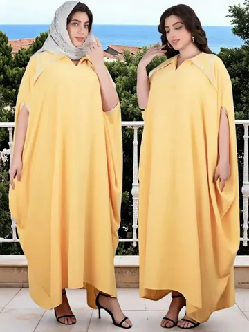 Robe Maxi De Fête Grande Taille Pour Femmes Décontracté Ample Kaftan Manches Chauve-Souris Col V Strass Longue Robe