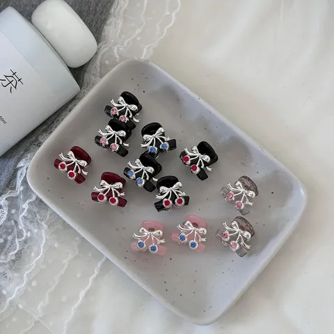 Korean Style Sweet Rhinestone Cherry Mini Hair Claw Clips Small Alloy Bow Hairpins For Women Girls Daily Hair Accessories
