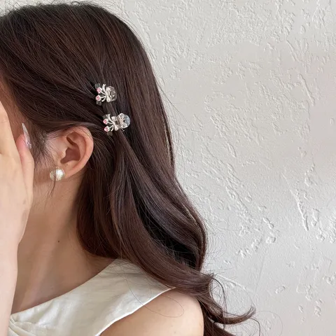 Korean Style Sweet Rhinestone Cherry Mini Hair Claw Clips Small Alloy Bow Hairpins For Women Girls Daily Hair Accessories