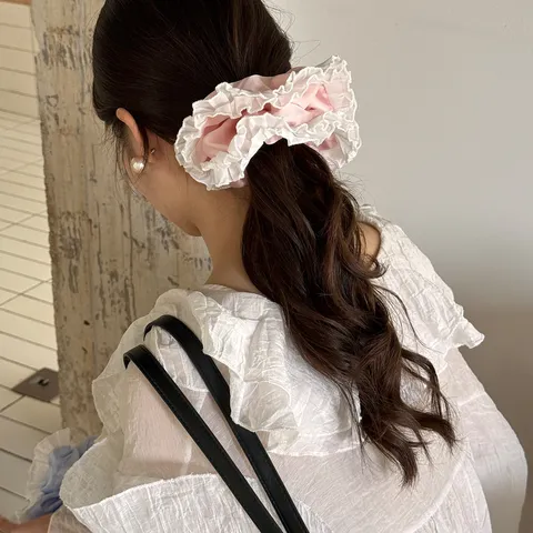 Sweet Lace Elastic Hair Scrunchies Delicate Mesh Ribbon Bow Knot Ponytail Holder Soft Fabric Headbands For Women Girls Fashion Hair Styling Accessories