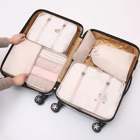 Set de Sacs de Rangement de Voyage Organisateur de Bagages Imperméable Cubes d'Emballage Trousse de Toilette Accessoires de Voyage