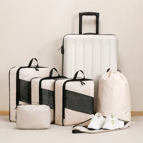Komprimierbare Reise Aufbewahrungstasche Set Koffer Organizer Rautenmuster Kompression Kleidung Sortiertasche Tragbar