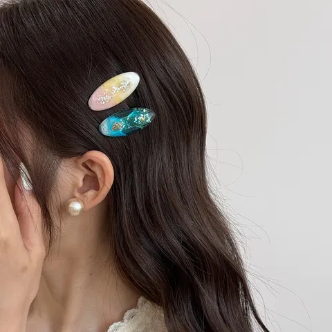 Ocean Series Shell Conch Ellipse Hair Clip Plastic Resin Duckbill Clip Summer Fresh Bangs Side Clip Women Hair Accessories