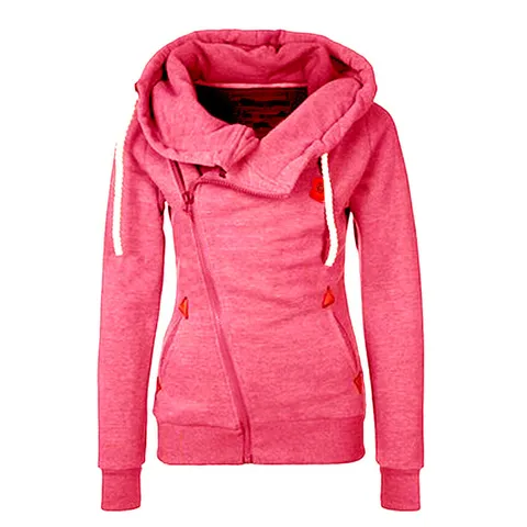 Γυναικείο Casual Side Zipper Hooded Sweatshirt Long Sleeve Solid Color Pocket Drawstring Hoodies Fashion Outerwear