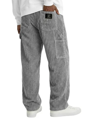 Men's Corduroy Casual Pants Winter Vintage Straight Leg Drawstring Loose Trousers Multi-Pocket Cargo Pants