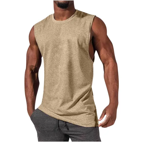 Men's Casual Solid Color Cotton Blend Tank Top Breathable Sleeveless Muscle Shirt Summer Sports Fitness Gym Top