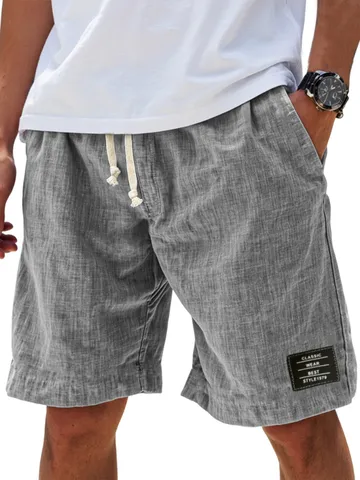 Men's Casual Polyester Shorts Solid Color Drawstring Summer Beach Shorts Loose Fit Breathable Daily Sportswear