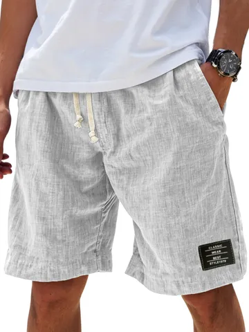 Men's Casual Polyester Shorts Solid Color Drawstring Summer Beach Shorts Loose Fit Breathable Daily Sportswear