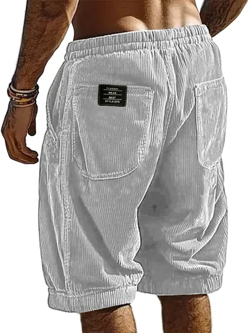 Men's Casual Corduroy Shorts Summer Loose Fit Drawstring Elastic Waist Beach Shorts Fashion Trendy Bottoms