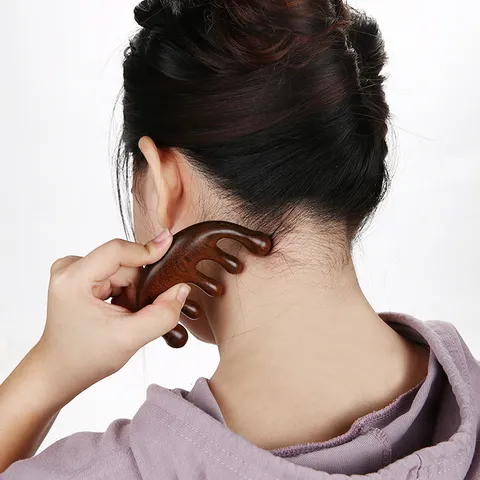 Natural Green Sandalwood Meridian Massage Comb Five Tooth Round Head Anti Static Scalp Scraping Wood Hair Comb