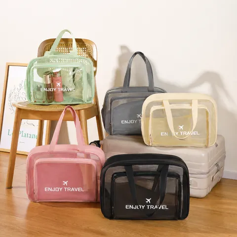 Borsa da Toeletta Impermeabile di Grande Capacità Separazione Secco Umido Borsa da Palestra Nuoto PVC Trasparente Organizer Cosmetici Viaggio
