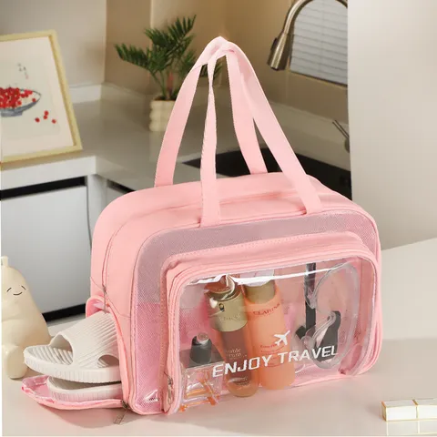 Grande Capacité Trousse de Toilette Étanche Séparation Sec Humide Sac de Gym Natation PVC Transparent Organisateur de Cosmétiques Voyage Sac à Main