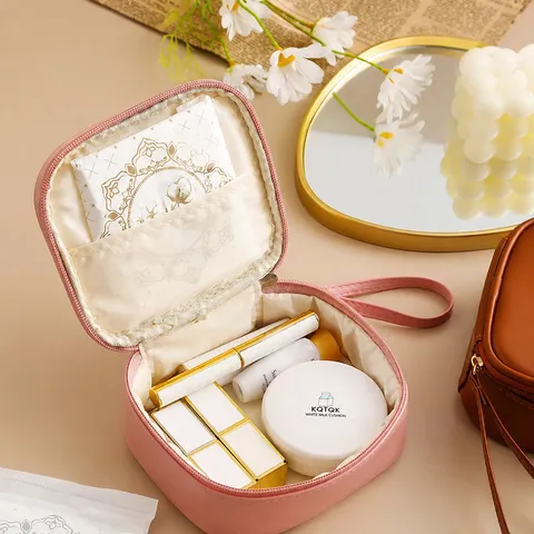 Wasserdichter Hygienebeutel Tragbare Make-up-Tasche Süßer Apfel Schwarz Beige Braun Pink Kosmetik Organizer Aufbewahrungstasche für Damen Mädchen