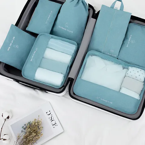 Reise Aufbewahrungstasche 7-Teiliges Set Wasserdicht Kationisch Gewebe Gepäck Organizer Taschen Für Kleidung Unterwäsche Schuhe