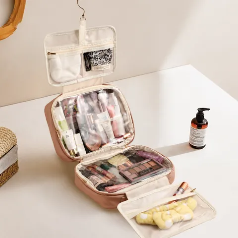 Multifunktionaler PU Leder Hängender Kulturbeutel Tragbarer Faltbarer Reise Aufbewahrungsbeutel Make-up Organizer