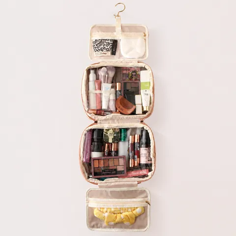 Multifunktionaler PU Leder Hängender Kulturbeutel Tragbarer Faltbarer Reise Aufbewahrungsbeutel Make-up Organizer