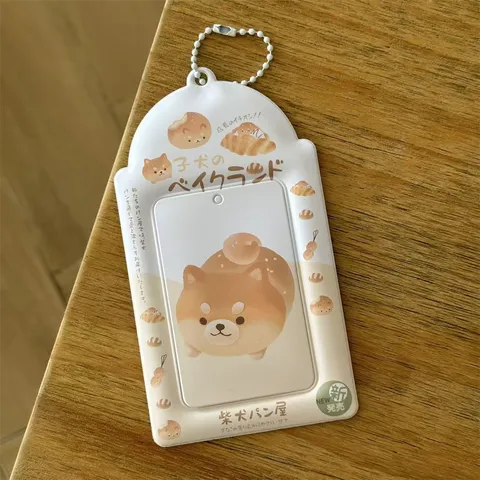 Cute Shiba Inu Green Grape Polaroid Photocard Holder Transparent PVC ID Badge Holder With Bead Chain