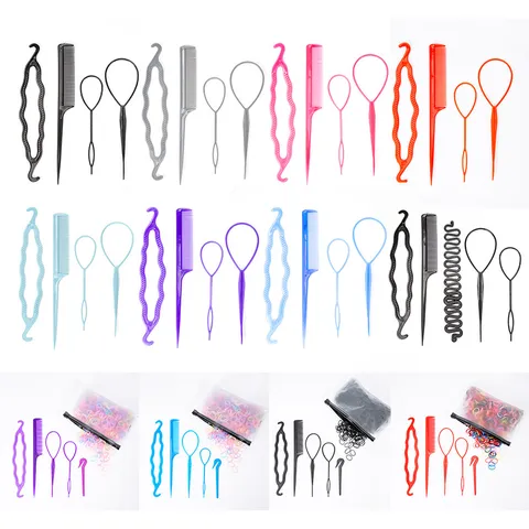 Ensemble d'Outils de Tressage de Cheveux Multifonctionnel Kit de Coiffure en Plastique Avec Peigne Bandeaux pour Filles Accessoires de Soin Quotidien