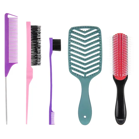Juego de Cepillos de Pelo de Plástico Profesional 5 Piezas Peines de Peluquería Con Botella Spray Herramientas de Estilismo Mujer