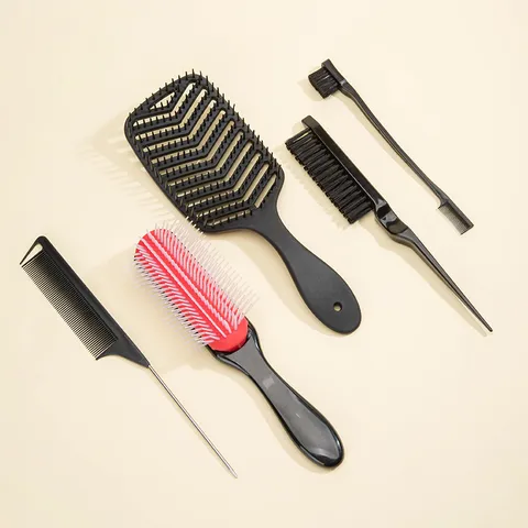 Juego de Cepillos de Pelo de Plástico Profesional 5 Piezas Peines de Peluquería Con Botella Spray Herramientas de Estilismo Mujer
