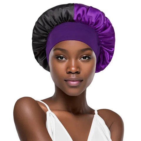 Satin Sleep Cap For Women Double Layer Colorblock Night Sleep Hat Anti Tangle Hair Care Bonnet Soft Elastic Hair