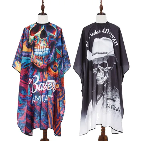 Professional Waterproof Hairdressing Cape Salon Hair Cutting Apron Retro Colorful Skull Print Hair Styling Cape for Adults