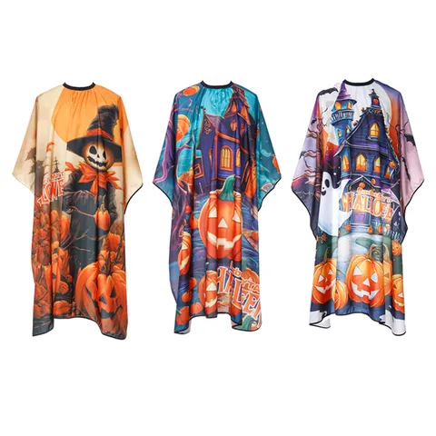 Mantella da Barbiere di Halloween Impermeabile in Pongee Mantella per Taglio Capelli Stampa Zucca Castello Strega Salone Parrucchiere per Uomo Donna