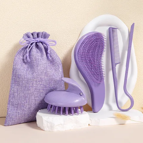 Ensemble de Brosses à Cheveux en Paille de Blé Brosse Démêlante et Massante Kit de Soin pour Coiffage Cheveux Secs et Humides Femmes Hommes