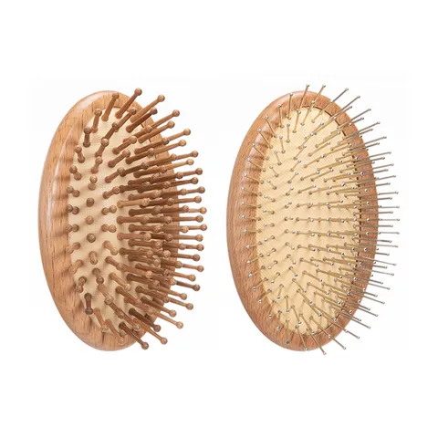 Peigne de Massage à Coussin en Bois de Hêtre Naturel Forme d'Oeuf Ovale Brosse à Cheveux Massage du Cuir Chevelu Peigne Démêlant Portable Outil de Coiffure