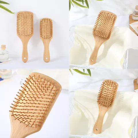 Natural Bamboo Air Cushion Hair Brush Scalp Massage Comb Wooden Detangling Hairbrush For Men Women Daily Hair Care