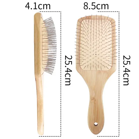 Natural Bamboo Air Cushion Massage Hairbrush Steel Pin Paddle Comb For Scalp Stimulation Anti Static Hair Care Brush