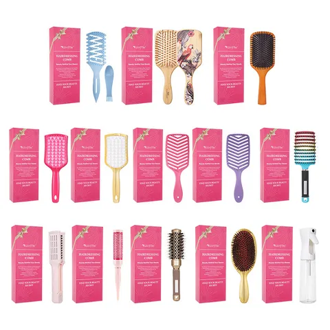 Set di Pettini per Capelli Strumenti per lo Styling Con Confezione Regalo di Lusso Pettine in Legno Stampato in 3D Spazzola Rotonda Spazzola Districante Flacone Spray per Donne Ragazze