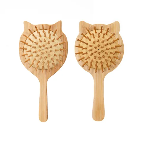 Brosse à Cheveux de Massage à Coussin d'Air en Bambou en Forme d'Oreille de Chat Brosse de Massage du Cuir Chevelu Antistatique Peigne en Bois de Bambou de Voyage Portable pour Femmes