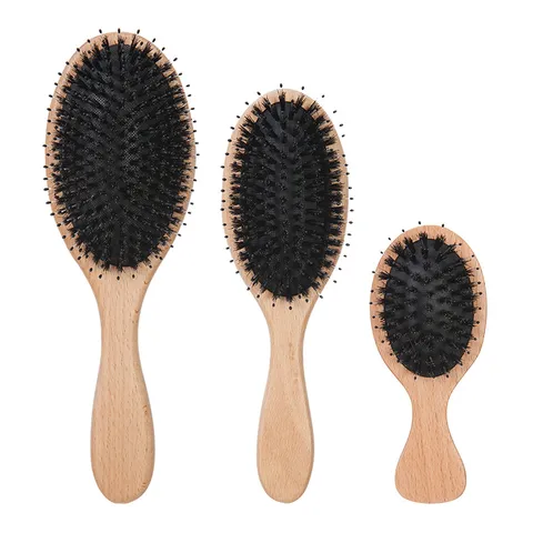 Beechwood Boar Bristle Hair Massage Comb Air Cushion Detangling Brush Scalp Massage Daily Hair Care Styling Tool