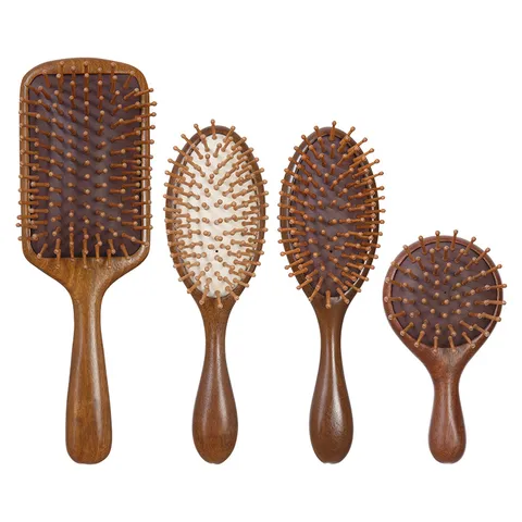 Pettine da Massaggio a Cuscino d'Aria in Legno di Sandalo Dorato Spazzola per Capelli in Legno Anti-Statico Massaggiatore del Cuoio Capelluto