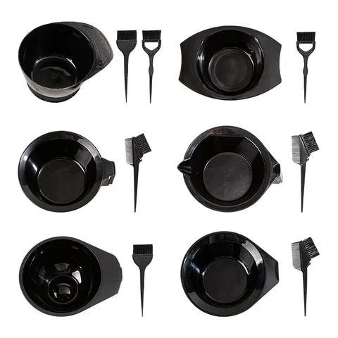 Professional Plastic Hair Coloring Dye Bowl and Brush Set Black Hair Tinting Tool Kit Mixing Bowl Hairbrush Set for Salon DIY