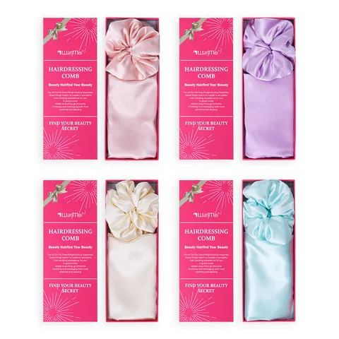 Set Notte di Lusso in Morbido Raso Federa Tinta Unita Liscia e Set Elastici per Capelli Protezione Capelli Anti Statica Confezione Regalo
