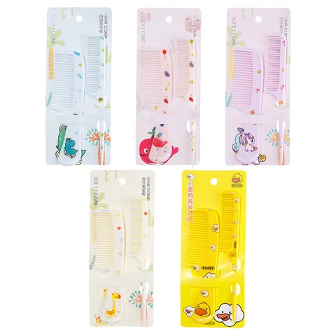 Cartoon Animal Print Hair Comb Set Portable Anti-static Fine Tooth Rat-tail Comb For Kids Girls Hair Styling Tools