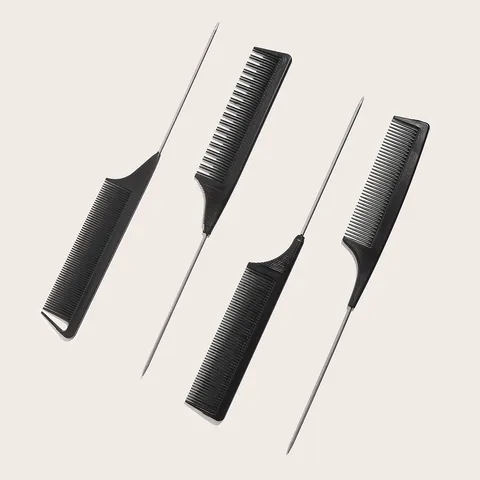 Professional Carbon Fiber Rat Tail Combs With Stainless Steel Pin Heat Resistant Anti Static Hair Styling Parting Combs For Barber Salon Home Men Women Haircare