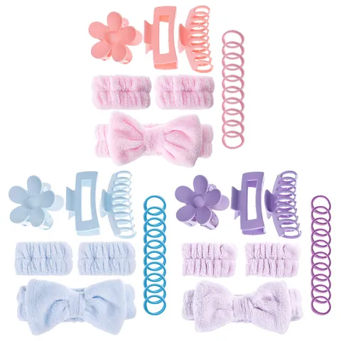 Plush Hairband Wristband Set Skincare Wash Face Hair Accessory Set Matte Plastic Claw Clips Elastic Hair Ties For Women