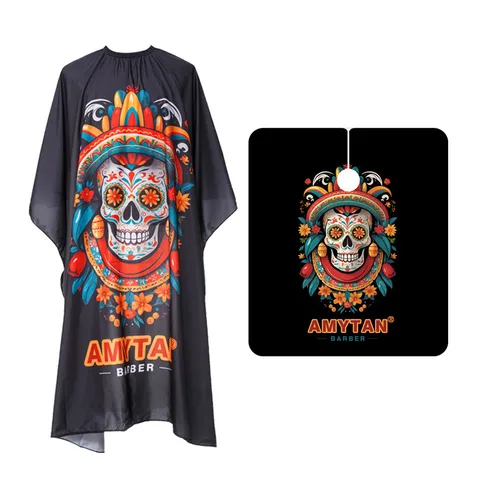 Halloween Skull Print Barber Cape Waterproof Professional Salon Hair Cutting Gown Adjustable Buckle Apron Hairdressing Accessory