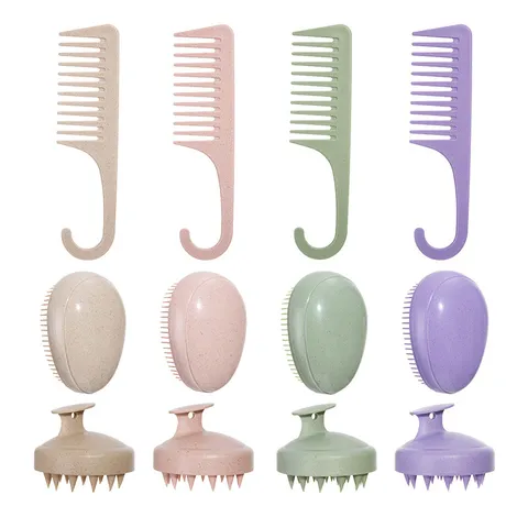 Set de Peignes en Paille de Blé Dégradable Écologique Ensemble de Brosses à Cheveux Démêlantes pour Massage du Cuir Chevelu Maison Salle de Bain