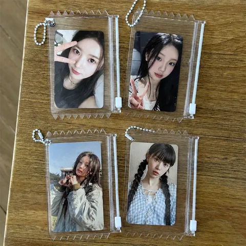 Tarjetero de PVC Transparente Lindo Animal Cremallera Insignia Bolsa Tarjeta de Fotos Funda Protectora Con Cadena de Perlas Idol Photocard Pantalla