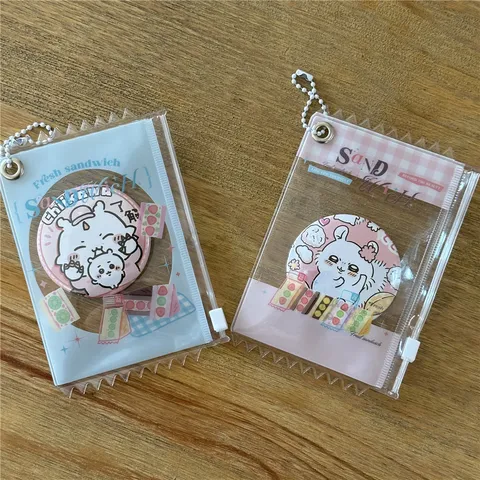 Portatarjetas Fotográfico de PVC Transparente Funda de Tarjeta con Cremallera y Sándwich Lindo con Cadena Bolsa de Almacenamiento Protectora