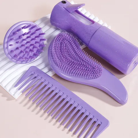 Wheat Straw Hair Comb Detangling Brush Scalp Massage Hairbrush Continuous Spray Bottle Eco Friendly Hair Tool Set For Women Home Travel