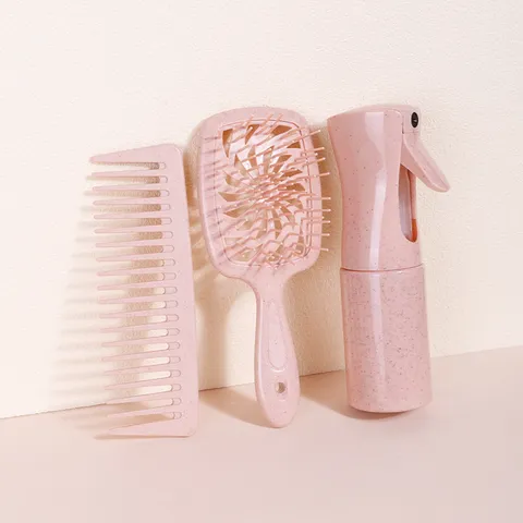 Set di Pettini per Capelli in Paglia di Grano per Donna Pettine per Massaggi Cavo Pettine a Denti Larghi e Flacone Spray Strumenti Professionali